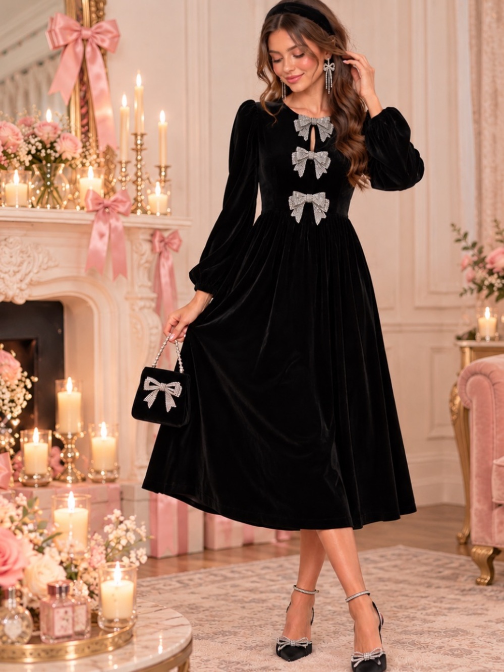 Sugarlips Jena Hlow Bow Velvet Dress Girlhoodcore Coquette Girl